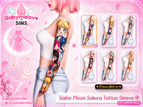 Mix Sailor Moon Sakura Tattoo Sleeve - The Sims 4 Custom Content