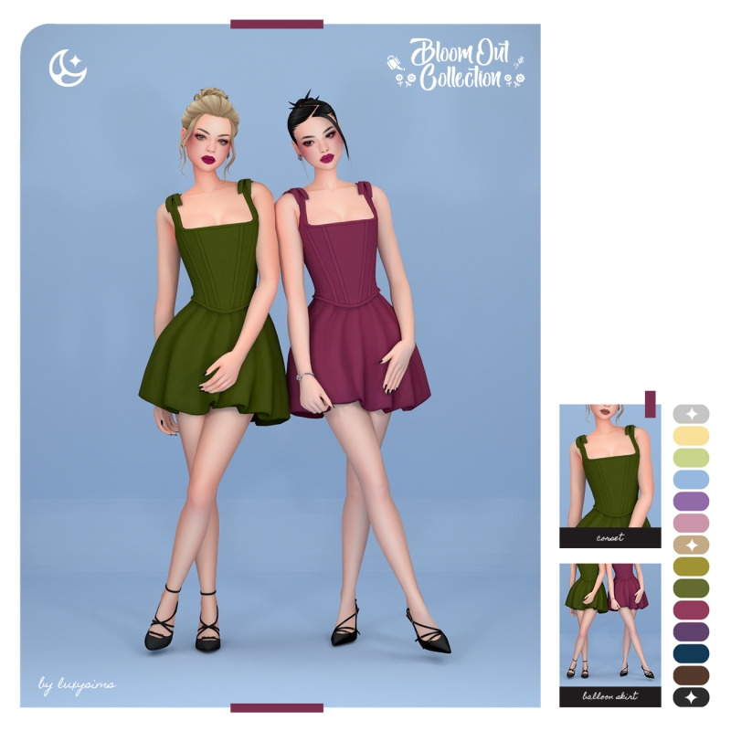 Maxis Match Corset Balloon Skirt Bloom Out Collection by luxysims - The Sims 4 Custom Content