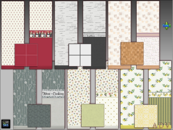 Maxis Match Kitchen wallpapers and floor - The Sims 4 Custom Content