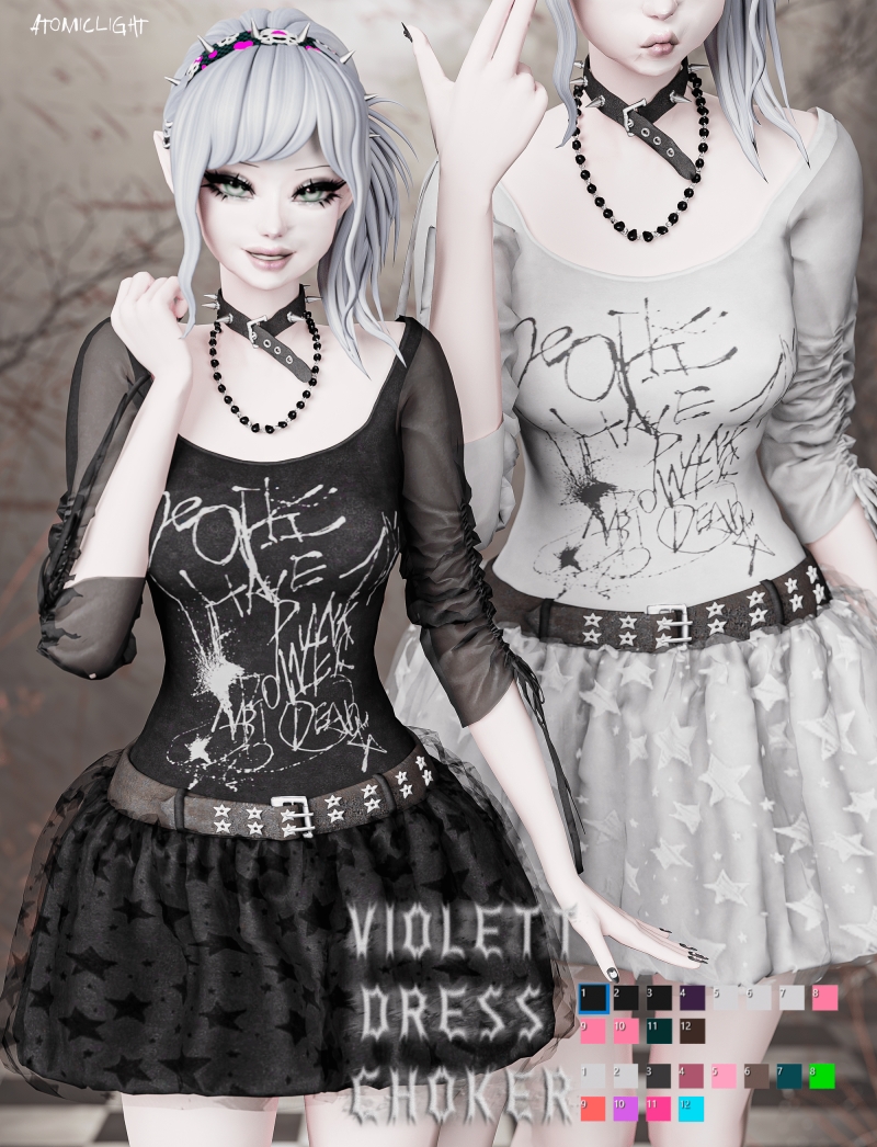 Alpha Violett dress and choker - The Sims 4 Custom Content