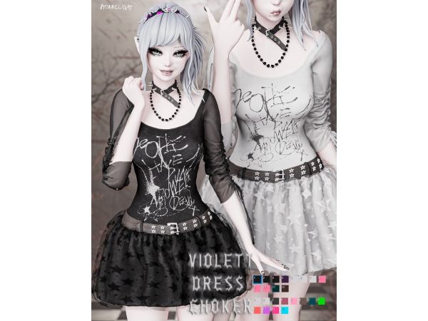Alpha Violett dress and choker - The Sims 4 Custom Content