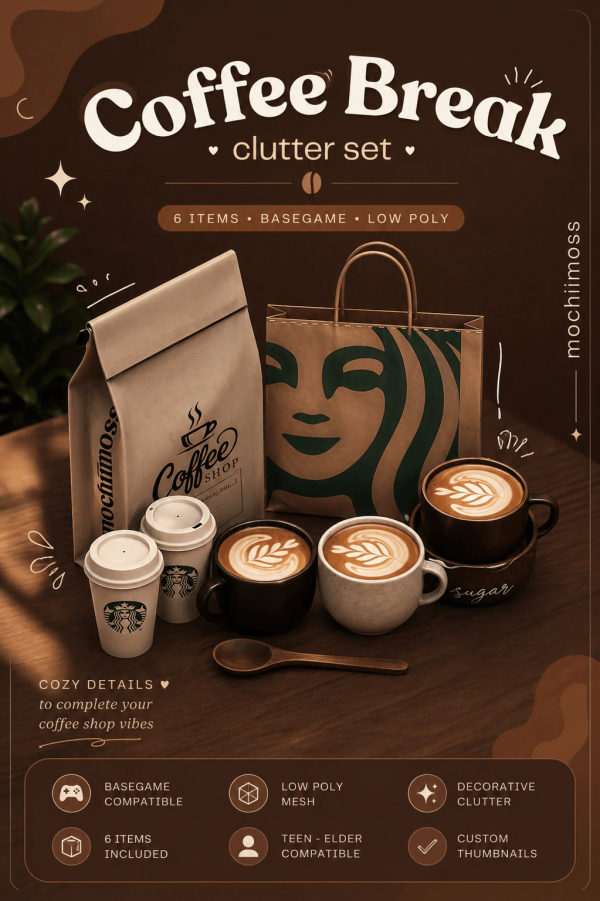 Mix Coffee Break clutter set by simsfinds - The Sims 4 Custom Content