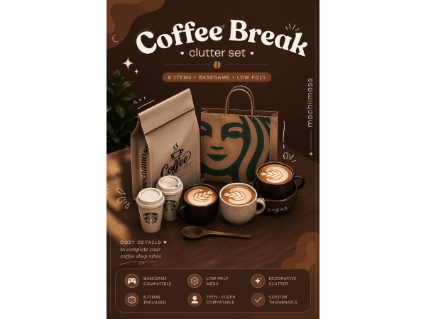 Mix Coffee Break clutter set by mochiimoss - The Sims 4 Custom Content