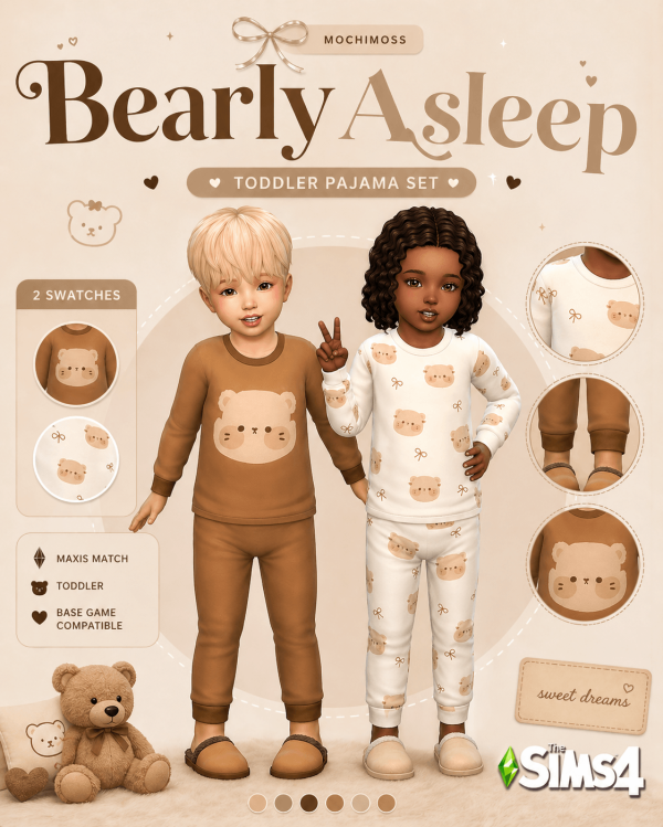 Maxis Match Bearly Asleep Toddler Pajama Set by simsfinds - The Sims 4 Custom Content