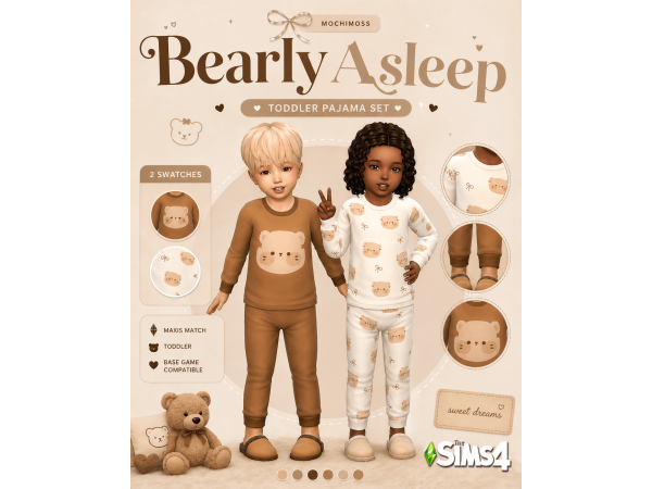 Maxis Match Bearly Asleep Toddler Pajama Set by mochiimoss - The Sims 4 Custom Content