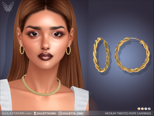 Alpha Medium Twisted Rope Hoop Earrings For Adults Kids and Toddlers - The Sims 4 Custom Content
