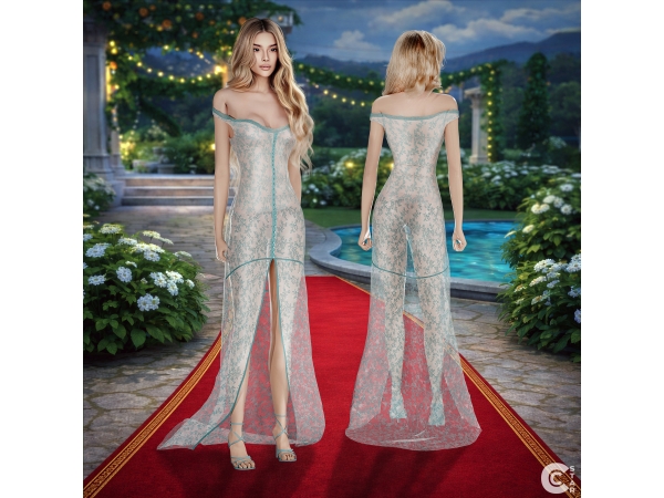 Alpha Sheer Lace Off Shoulder Train Gown cool_content_star - The Sims 4 Custom Content