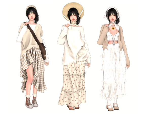Mix soft beige lookbook by bunnimiow - The Sims 4 Custom Content