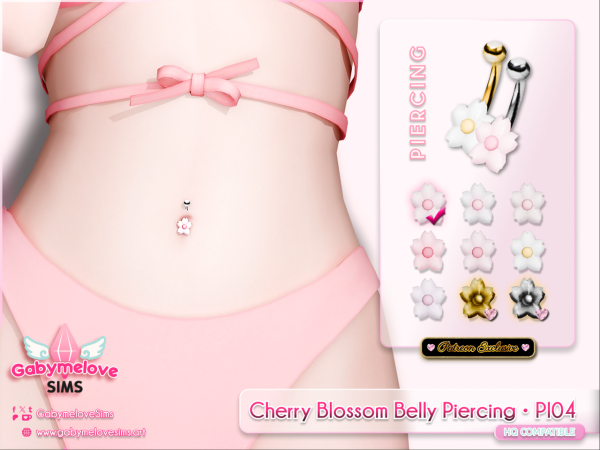 Mix Cherry Blossom Belly Piercing (Sakura) PI04 Pink Navel Ring Y2K Cute Jewelry - The Sims 4 Custom Content