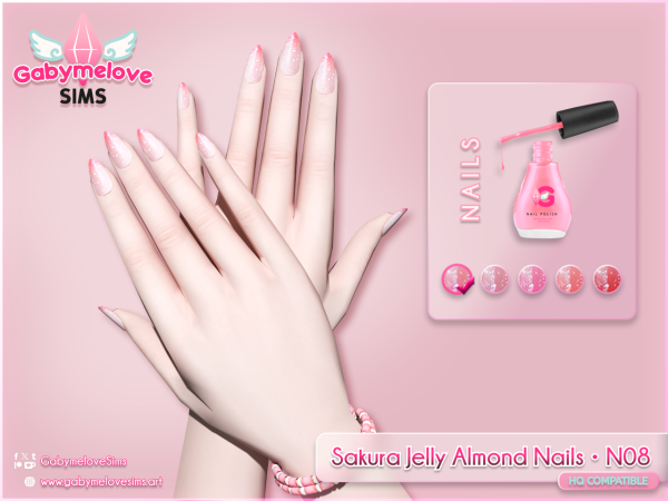 Mix Sakura Jelly Almond Nails N08 - The Sims 4 Custom Content