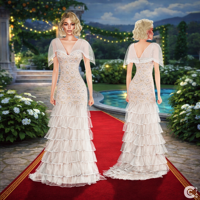 Alpha Sheer Beaded Lace Ruffle Maxi Gown cool_content_star by cool_content_star - The Sims 4 Custom Content