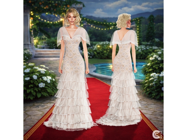 Alpha Sheer Beaded Lace Ruffle Maxi Gown cool_content_star - The Sims 4 Custom Content