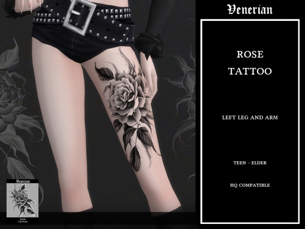 Alpha Rose Tattoo Left Leg and Arm - The Sims 4 Custom Content