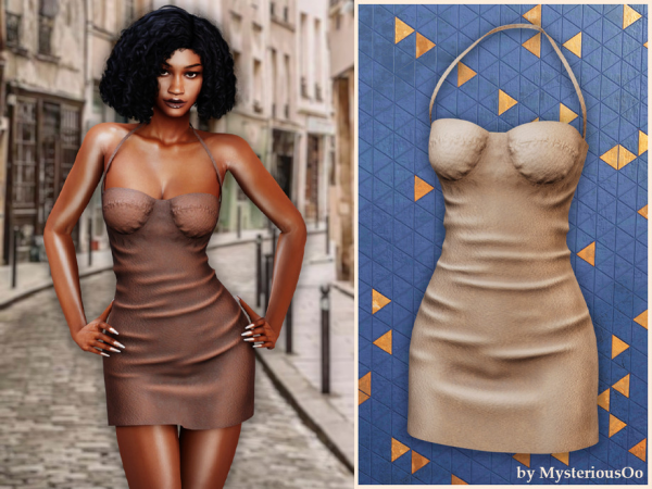 Sims 4 Sculpted leather mini dress by MysteriousOo