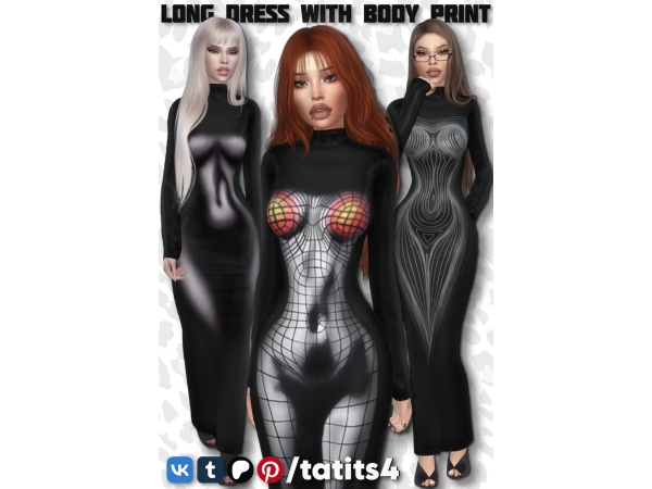 Alpha Long dress with body print - The Sims 4 Custom Content