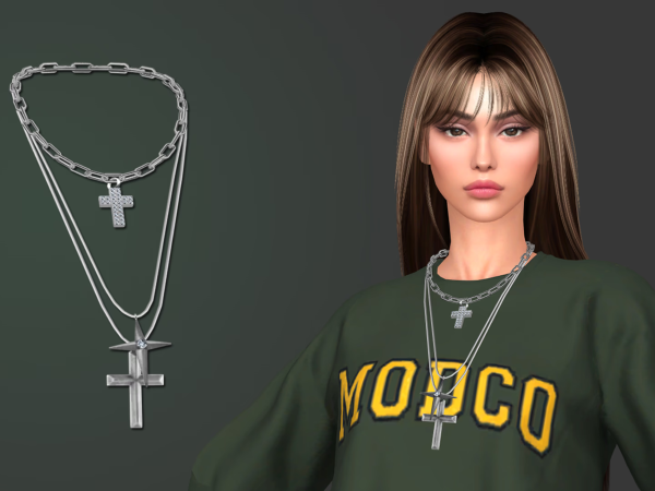 Alpha Quinn layered necklace - The Sims 4 Custom Content
