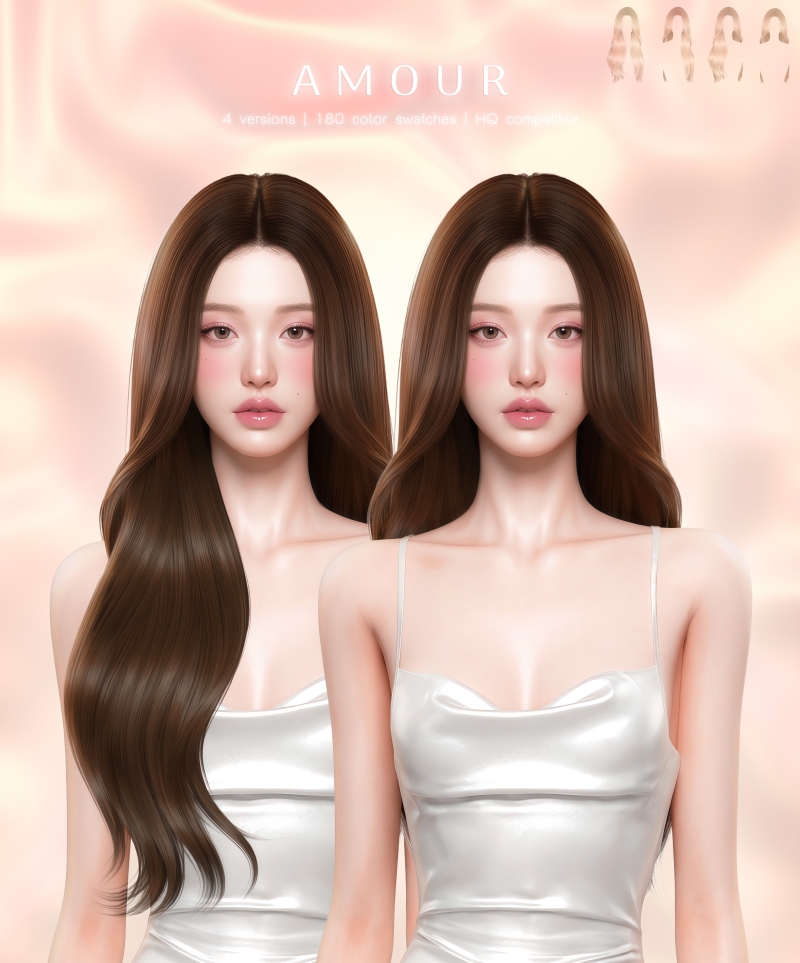 Alpha Amour Hairstyle by greenteahoney - The Sims 4 Custom Content