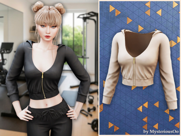 Alpha Cropped zip lounge hoodie by MysteriousOo - The Sims 4 Custom Content