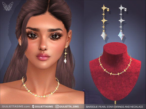Alpha Baroque Pearl Star Earrings And Star Diamond Necklace Set - The Sims 4 Custom Content