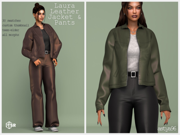 Alpha Laura Leather Jacket and Pants by astya96cc - The Sims 4 Custom Content