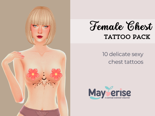 Mix Female Chest Tattoo Pack by Maycerise - The Sims 4 Custom Content