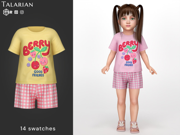Alpha Adaline T Shirt and Gingham Shorts Outfit Berry Friends by talarian - The Sims 4 Custom Content