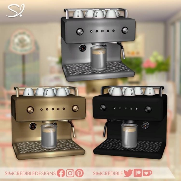 Alpha Cafe Botanique Small Coffee Maker [Functional] by simcredible - The Sims 4 Custom Content