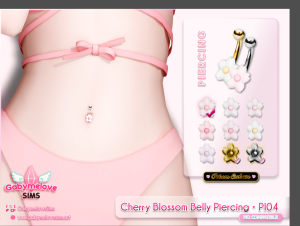 Mix Cherry Blossom Belly Piercing (Sakura) PI04 Exclusive Metallic Version by gabymelovesims - The Sims 4 Custom Content