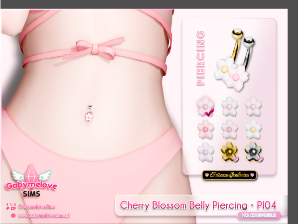 Mix Cherry Blossom Belly Piercing (Sakura) PI04 Exclusive Metallic Version - The Sims 4 Custom Content
