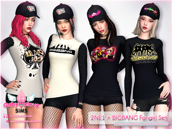 Maxis Match Kpop Outfit Set 2NE1 BIGBANG K Pop FanGirl Clothing (Remastered 2026) - The Sims 4 Custom Content