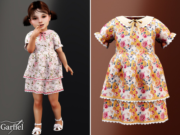 Alpha Toddler Vintage floral dress with layered cottagecore inspired charm by Garfiel - The Sims 4 Custom Content