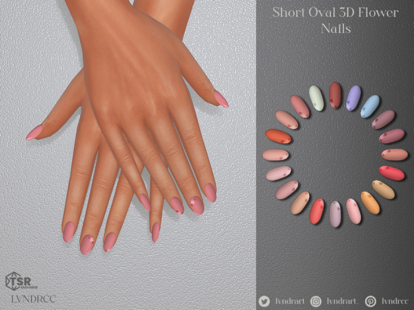 Alpha Short Oval 3D Flower Nails by lvndrcc - The Sims 4 Custom Content