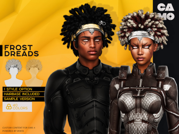 Alpha CAMO Frost Dreads by VentaStudio - The Sims 4 Custom Content