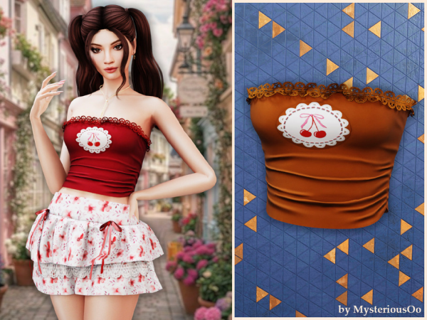 Alpha Cherry lace tube top by MysteriousOo - The Sims 4 Custom Content