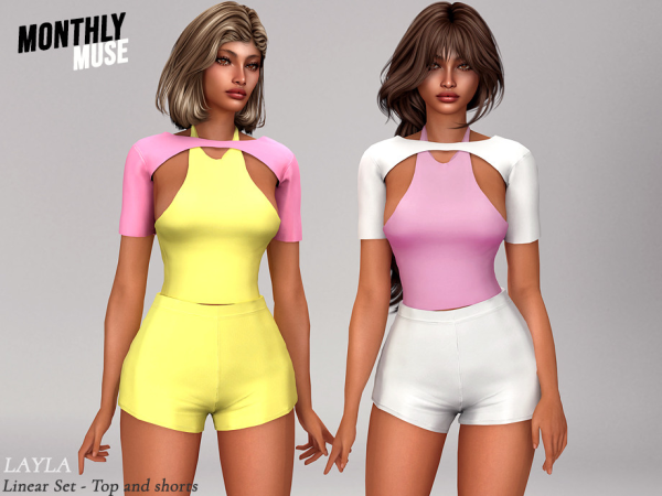 Sims 4 Alpha Female Sportswear CC: tsr - Layla - Linear Set - Shorts and Top