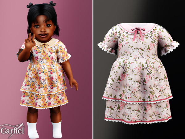 Sims 4 Alpha Female Clothes CC: Infant - Soft floral layered dress with delicate vintage inspired charm by Garfiel