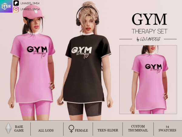 Sims 4 Alpha Gym Clothes CC: GYM THERAPY - T-SHIRT by linavees