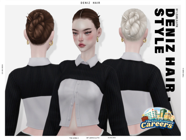 Maxis Match Careers Collection Deniz Bun Hairstyle by Leah_Lillith - The Sims 4 Custom Content