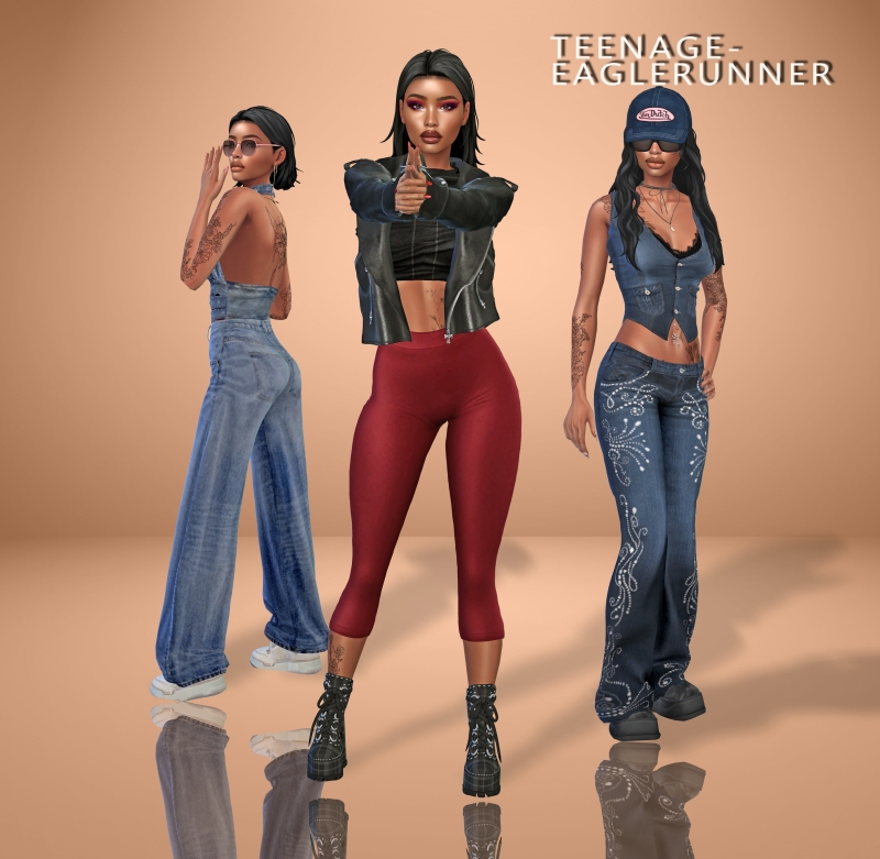 Maxis Match Denim Leather Lookbook by teenageeaglerunner - The Sims 4 Custom Content