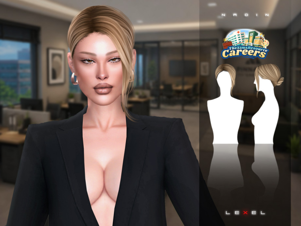 Alpha LEXEL Nadin elegant bun with wavy frontal part adult hairstyle by LEXEL_s - The Sims 4 Custom Content