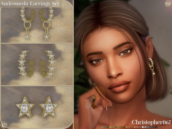 Alpha Andromeda Earrings Set Star Shaped Diamond Studded Earrings Christopher067 - The Sims 4 Custom Content
