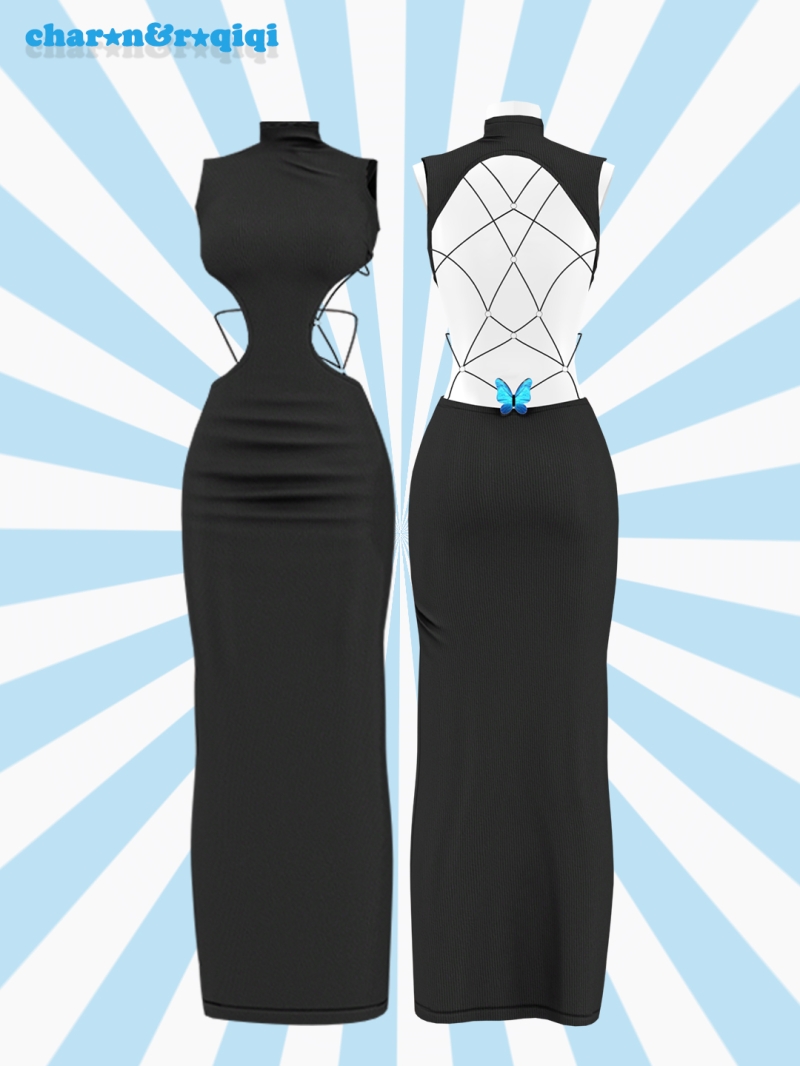 Mix [charonroqiqi]Butterfly Backless Long Dress by roqiqi - The Sims 4 Custom Content