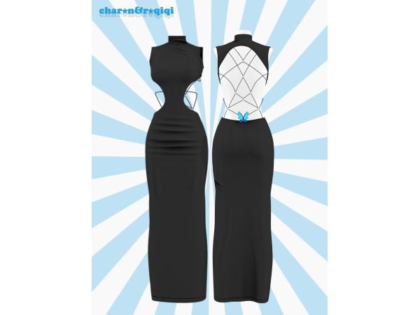 Mix [charonroqiqi]Butterfly Backless Long Dress - The Sims 4 Custom Content