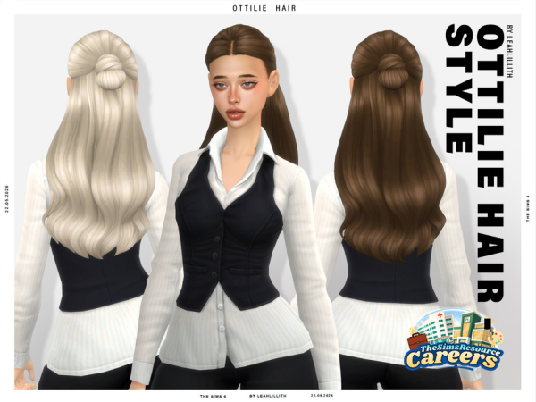 Maxis Match Careers Collection Ottilie Half Up Bun Hairstyle by Leah_Lillith - The Sims 4 Custom Content