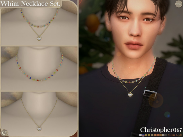 Alpha Whim Necklace Set Male Diamond Heart Charm Layered Necklaces Christopher067 - The Sims 4 Custom Content