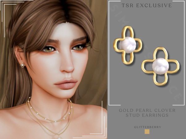 Mix Gold Pearl Clover Stud Earrings - The Sims 4 Custom Content