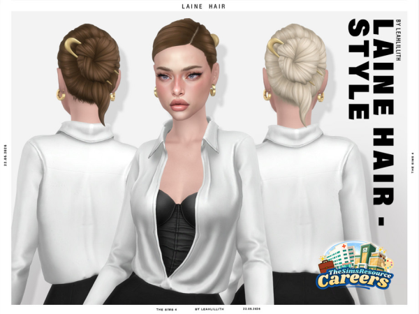 Maxis Match Careers Collection Laine Bun Hairstyle by Leah_Lillith - The Sims 4 Custom Content