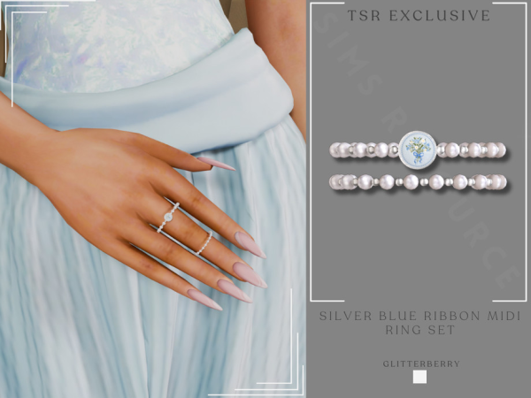 Mix Silver Blue Ribbon Midi Ring Set - The Sims 4 Custom Content