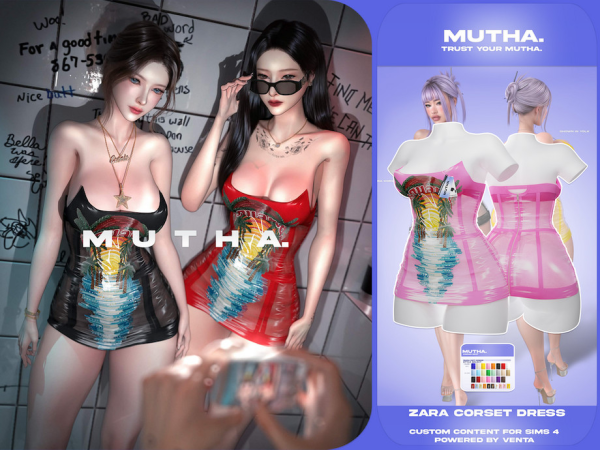 Alpha MUTHA Zara Corset Dress by VentaStudio - The Sims 4 Custom Content