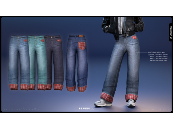 Alpha (Bluepill) 2026DROP_40 44_Check Roll Up Jeans - The Sims 4 Custom Content